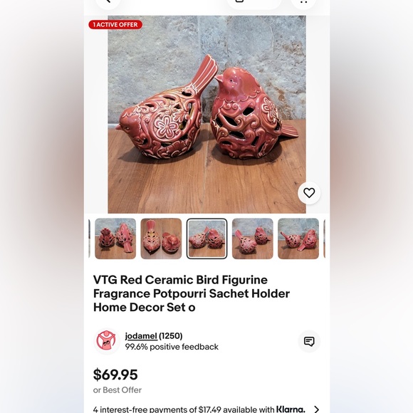 One vintage Ceramic Bird Decorative Lantern/ potpourri satchel holder - Red - Picture 6 of 6